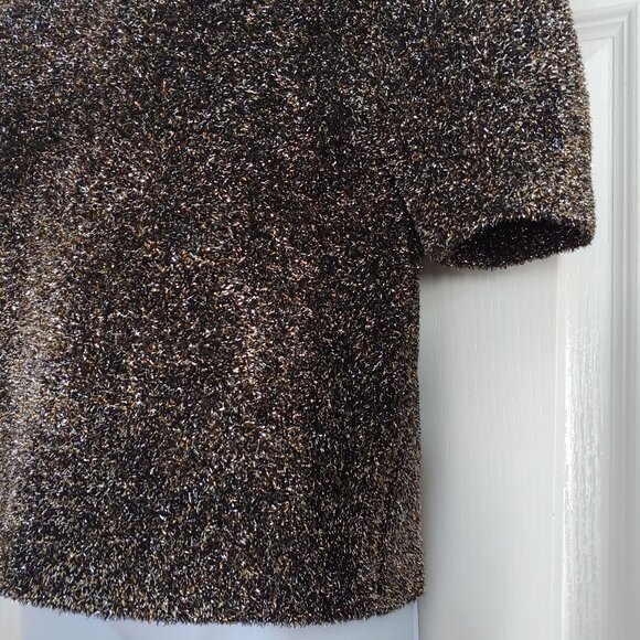 Kate Spade Womens Short Cap Sleeve Sparkly Glitter Mock Neck Top M - Picture 6 of 9